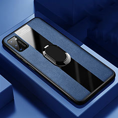 Coque Silicone Gel Motif Cuir Housse Etui avec Support Bague Anneau Aimante Magnetique T03 pour Huawei Honor V30 Pro 5G Bleu