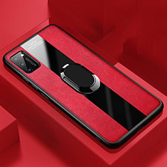 Coque Silicone Gel Motif Cuir Housse Etui avec Support Bague Anneau Aimante Magnetique T03 pour Huawei Honor V30 Pro 5G Rouge
