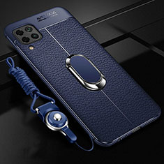 Coque Silicone Gel Motif Cuir Housse Etui avec Support Bague Anneau Aimante Magnetique T03 pour Huawei Nova 6 SE Bleu
