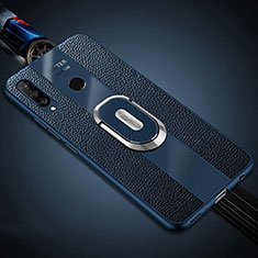 Coque Silicone Gel Motif Cuir Housse Etui avec Support Bague Anneau Aimante Magnetique T03 pour Huawei P30 Lite Bleu