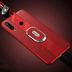 Coque Silicone Gel Motif Cuir Housse Etui avec Support Bague Anneau Aimante Magnetique T03 pour Huawei P30 Lite New Edition Rouge