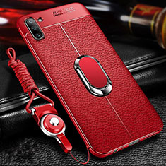 Coque Silicone Gel Motif Cuir Housse Etui avec Support Bague Anneau Aimante Magnetique T03 pour Samsung Galaxy Note 10 5G Rouge