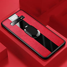 Coque Silicone Gel Motif Cuir Housse Etui avec Support Bague Anneau Aimante Magnetique T03 pour Samsung Galaxy S10 Rouge