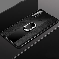 Coque Silicone Gel Motif Cuir Housse Etui avec Support Bague Anneau Aimante Magnetique T03 pour Xiaomi Redmi Note 8 (2021) Noir