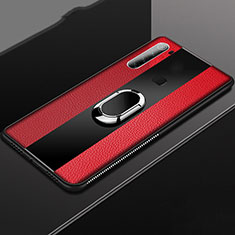 Coque Silicone Gel Motif Cuir Housse Etui avec Support Bague Anneau Aimante Magnetique T03 pour Xiaomi Redmi Note 8 (2021) Rouge