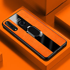 Coque Silicone Gel Motif Cuir Housse Etui avec Support Bague Anneau Aimante Magnetique T04 pour Huawei Honor 20 Lite Orange