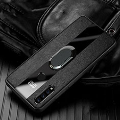 Coque Silicone Gel Motif Cuir Housse Etui avec Support Bague Anneau Aimante Magnetique T05 pour Huawei P30 Lite Noir