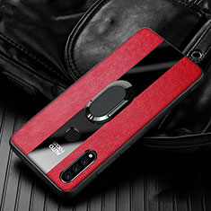 Coque Silicone Gel Motif Cuir Housse Etui avec Support Bague Anneau Aimante Magnetique T05 pour Huawei P30 Lite XL Rouge