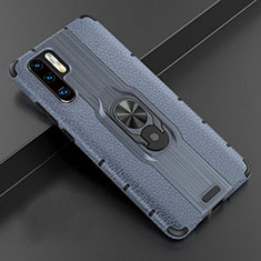 Coque Silicone Gel Motif Cuir Housse Etui avec Support Bague Anneau Aimante Magnetique T06 pour Huawei P30 Pro New Edition Bleu
