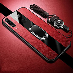 Coque Silicone Gel Motif Cuir Housse Etui avec Support Bague Anneau Aimante Magnetique Z02 pour Huawei P30 Lite New Edition Rouge