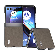 Coque Silicone Gel Motif Cuir Housse Etui B10H pour Motorola Moto Razr 40 Ultra 5G Kaki