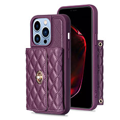 Coque Silicone Gel Motif Cuir Housse Etui BF1 pour Apple iPhone 13 Pro Max Violet