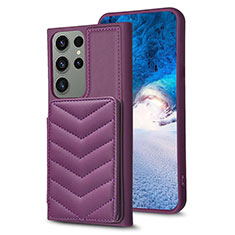 Coque Silicone Gel Motif Cuir Housse Etui BF1 pour Samsung Galaxy S22 Ultra 5G Violet