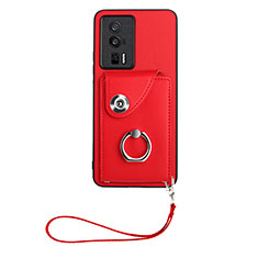 Coque Silicone Gel Motif Cuir Housse Etui BF1 pour Xiaomi Poco F5 Pro 5G Rouge