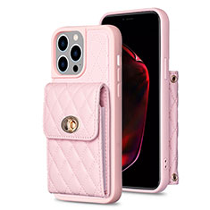 Coque Silicone Gel Motif Cuir Housse Etui BF2 pour Apple iPhone 14 Pro Or Rose