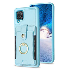 Coque Silicone Gel Motif Cuir Housse Etui BF2 pour Samsung Galaxy A12 Bleu Clair
