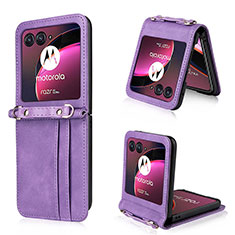 Coque Silicone Gel Motif Cuir Housse Etui BY5 pour Motorola Moto Razr 40 Ultra 5G Violet
