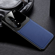 Coque Silicone Gel Motif Cuir Housse Etui FL1 pour Huawei P50 Pro Bleu
