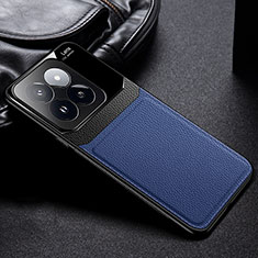 Coque Silicone Gel Motif Cuir Housse Etui FL1 pour Xiaomi Mi 14 Pro 5G Bleu