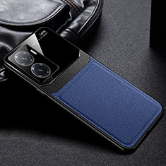 Coque Silicone Gel Motif Cuir Housse Etui FL1 pour Xiaomi Poco C51 Bleu