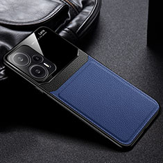 Coque Silicone Gel Motif Cuir Housse Etui FL1 pour Xiaomi Poco F5 5G Bleu
