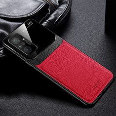 Coque Silicone Gel Motif Cuir Housse Etui FL1 pour Xiaomi Redmi Note 10 Pro 4G Rouge