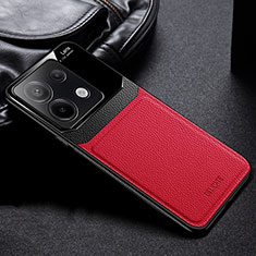 Coque Silicone Gel Motif Cuir Housse Etui FL1 pour Xiaomi Redmi Note 13 Pro 5G Rouge