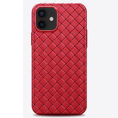 Coque Silicone Gel Motif Cuir Housse Etui H01 pour Apple iPhone 12 Mini Rouge