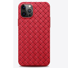 Coque Silicone Gel Motif Cuir Housse Etui H01 pour Apple iPhone 12 Pro Max Rouge