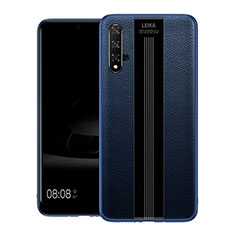 Coque Silicone Gel Motif Cuir Housse Etui H01 pour Huawei Honor 20 Bleu