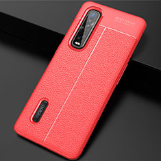 Coque Silicone Gel Motif Cuir Housse Etui H01 pour Oppo Find X2 Pro Rouge