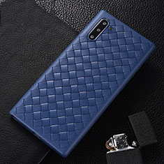 Coque Silicone Gel Motif Cuir Housse Etui H01 pour Samsung Galaxy Note 10 5G Bleu