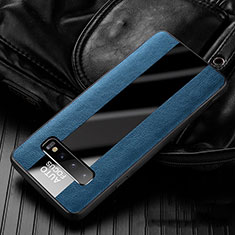 Coque Silicone Gel Motif Cuir Housse Etui H01 pour Samsung Galaxy S10 Bleu