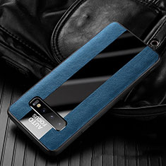 Coque Silicone Gel Motif Cuir Housse Etui H01 pour Samsung Galaxy S10 Plus Bleu