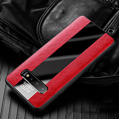 Coque Silicone Gel Motif Cuir Housse Etui H01 pour Samsung Galaxy S10 Plus Rouge