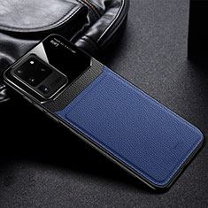 Coque Silicone Gel Motif Cuir Housse Etui H01 pour Samsung Galaxy S20 Ultra 5G Bleu