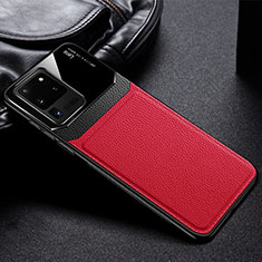 Coque Silicone Gel Motif Cuir Housse Etui H01 pour Samsung Galaxy S20 Ultra Rouge