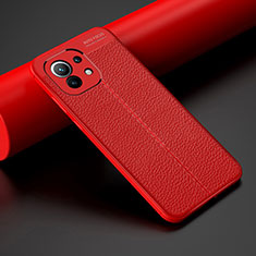 Coque Silicone Gel Motif Cuir Housse Etui H01 pour Xiaomi Mi 11 5G Rouge