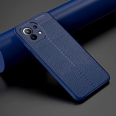 Coque Silicone Gel Motif Cuir Housse Etui H01 pour Xiaomi Mi 11 Lite 4G Bleu
