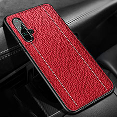 Coque Silicone Gel Motif Cuir Housse Etui H02 pour Huawei Honor 20 Rouge