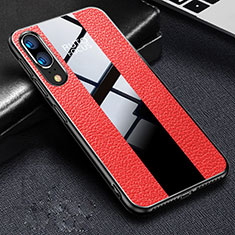 Coque Silicone Gel Motif Cuir Housse Etui H02 pour Huawei P20 Rouge