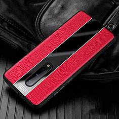 Coque Silicone Gel Motif Cuir Housse Etui H02 pour OnePlus 8 Rouge