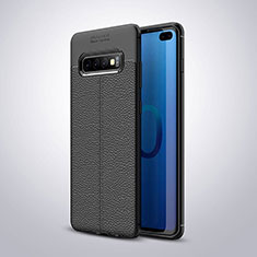 Coque Silicone Gel Motif Cuir Housse Etui H02 pour Samsung Galaxy S10 Plus Noir