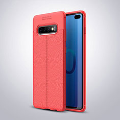 Coque Silicone Gel Motif Cuir Housse Etui H02 pour Samsung Galaxy S10 Plus Rouge