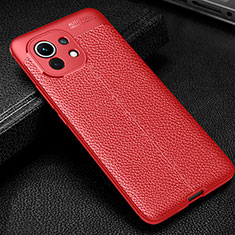 Coque Silicone Gel Motif Cuir Housse Etui H02 pour Xiaomi Mi 11 5G Rouge