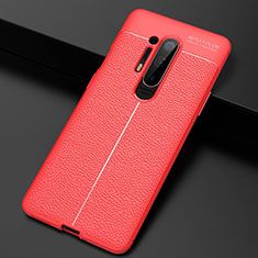 Coque Silicone Gel Motif Cuir Housse Etui H03 pour OnePlus 8 Pro Rouge