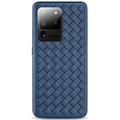 Coque Silicone Gel Motif Cuir Housse Etui H05 pour Samsung Galaxy S20 Ultra 5G Bleu