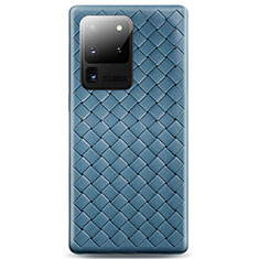 Coque Silicone Gel Motif Cuir Housse Etui H05 pour Samsung Galaxy S20 Ultra 5G Bleu Ciel