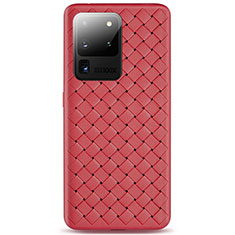 Coque Silicone Gel Motif Cuir Housse Etui H05 pour Samsung Galaxy S20 Ultra 5G Rouge