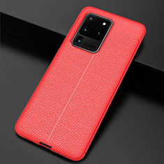 Coque Silicone Gel Motif Cuir Housse Etui H06 pour Samsung Galaxy S20 Ultra 5G Rouge